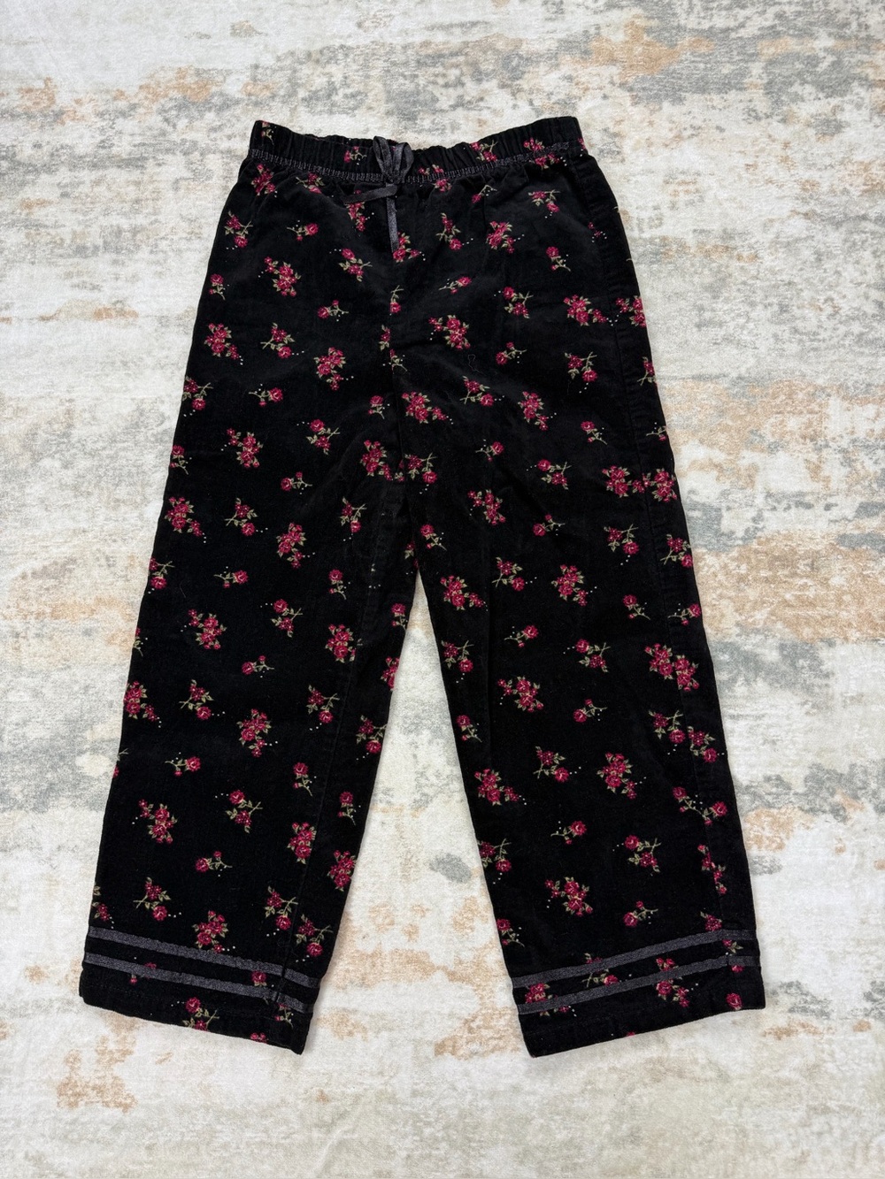 Vintage McKids Girls Black Floral Velour Pants Size 7